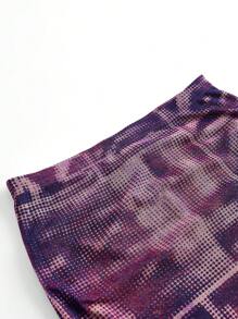 Retroot 圖案網紗裙配萵苣邊裝飾 - 彩色 - 查看 3