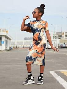 SHEIN 少女服休閒針織水洗立領連衣裙,適合假日穿著