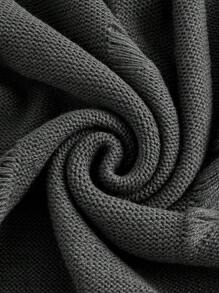 ROMWE PUNK Plus 1pc Ripped Drop Shoulder Sweater - Dark Grey - View 4