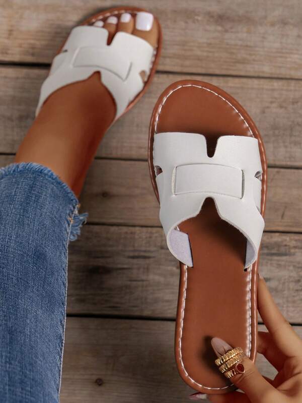 Korean Version Women's Casual Flat Slippers Summer Beach Sandals Open Toe Braided Roman Style Slip-on Women's Slippers, Fashionable With Skirts Or Going To The Beach In Summer, French Style Slippers, Bohemian Style Toe Flat Sandals For Beach Vacation, Simple Slip-on For Walking The Beach