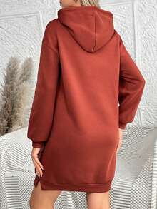 SHEIN Maternity Hooded Drawstring Sweatshirt Dress - Coral Orange - View 2