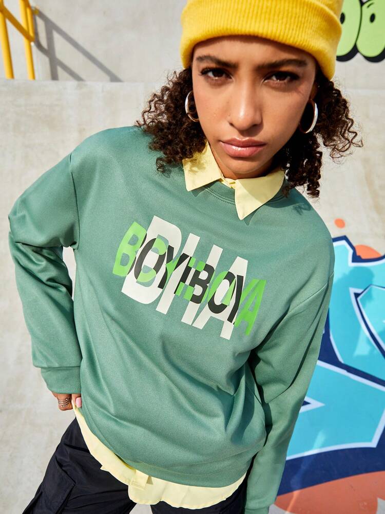 Text Pattern Casual Sweatshirt
