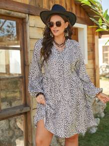 SHEIN VCAY Vestido De Talla Grande Con Mangas De Linterna Impreso
