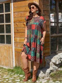 SHEIN VCAY Của phụ nữ Kích thước lớn Khối màu Vòng cổ Đầm - Nhiều màu - Xem 5