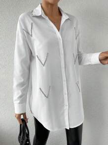 RueChic Ladies' Long Beaded Dress - White - View 5