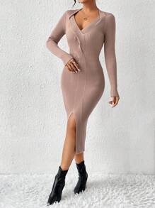 Calvaya Women's Knitted Sweater Dress With Split Hem