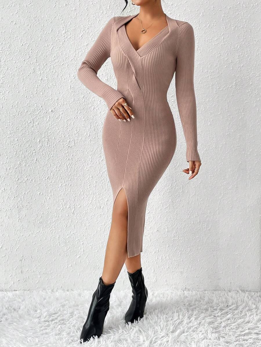 Calvaya Women's Knitted Sweater Dress With Split Hem