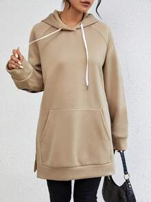 SHEIN Unity Slogan In Bên Khe Tay Raglan Dây rút Hoodie - Màu be - Xem 4