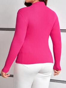 Slaydiva 大碼女士修身長袖毛衣 - 玫紅色 - 查看 2