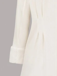 SHEIN Clasi 女士加大號雙排扣羊毛大衣,帶翻領領口 - 米色 - 查看 3