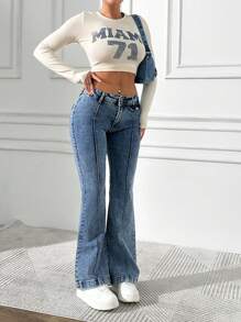 EURMUSE Women's Flared Jeans - Blue - View 5