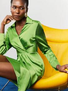 Maija 女款梭織紋理襯衫裙 - 綠色 - 查看 6