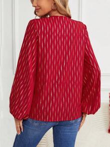 SHEIN Clasi Allover Print Lantern Sleeve Blouse - Burgundy - View 2