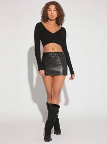 Hauture Lace Up Backless Crop Cardigan - Black - View 3