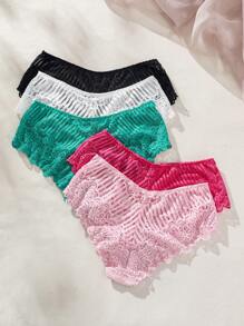 SHEIN Women's Lace Triangle Panties 5pcs/set Combination - Multicolor - View 3