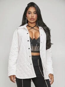 SHEIN SXY Solid Button Front Quilted Coat