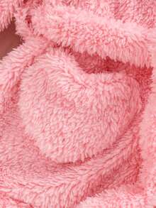 SHEIN 嬰兒女孩休閒粉色柔軟中長款家居外套和頭箍套裝 - 粉色 - 查看 6