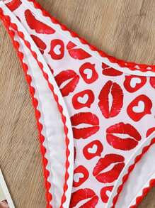 SHEIN Swim Bộ bikini hở cổ in hình môi dành cho nữ ngày lễ tình nhân mùa hè - Nhiều màu - Xem 7