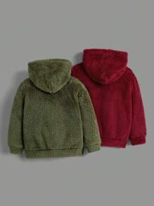 SHEIN 男童2入組字母貼花泰迪連帽汗衫套裝 - 綠色 - 查看 2