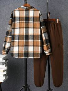 Mùa thu Và Mùa Đông Đã chải Kẻ sọc Áo sơ mi & Nam Trở viền Quần Cargo Phù hợp Bộ Đối với Gia đình , Mẹ Và ( Bộ Của 5 , Riêng biệt ) - Nhiều màu - Xem 2