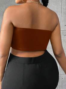 SHEIN SXY Plus Size Women's Front Tie Bandeau Top - Brown - View 2