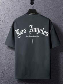 Manfinity LEGND Men Letter Graphic Printed Short Sleeve T-Shirt, For Going Out, For Friends, 2000s Style - Grey - View 4