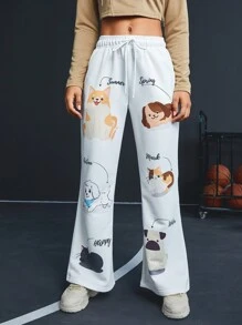 Gameset SHEIN Sport Women's Cartoon Letter Print Sports Pants - White - View 1
