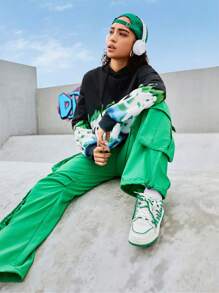 Streetz SHEIN Sport 男女皆宜的嘻哈火焰印花落肩卫衣 - 彩色 - 查看 9