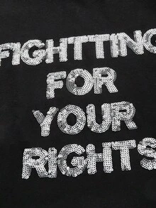 ROMWE Grunge Punk 珠飾標語圖案短袖t恤 - 黑色 - 查看 3