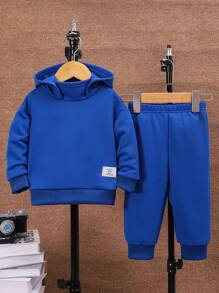 2入組男寶寶休閒字母拼接套裝,秋冬季 - 藍色 - 查看 1