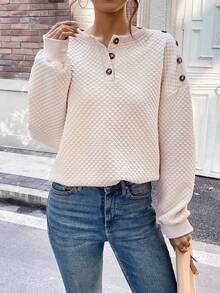 SHEIN Essnce 純色按鈕細節垂墜肩衣 - 杏色 - 查看 5