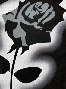 SHEIN ICON Plus Size Floral Print Crew Neck T-Shirt - Black - View 3