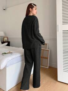 DAZY Women's Color-Block Striped Homewear Set Fall,Winter Pajama - Black - View 2