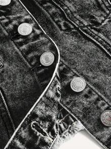 SHEIN MOD Raw Hem Tube Denim Top - Light Grey - View 3