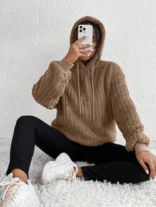 SHEIN Frenchy 女式束口帽加厚毛絨衛衣 - 棕色 - 查看 5