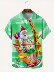 Manfinity Hypemode 男士加大號聖誕衝浪圖案襯衫 - 彩色 - 查看 1