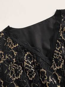 EMERY ROSE 女士大尺碼拼接蕾絲連衣裙 - 黑色 - 查看 4