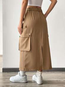 SHEIN EZwear 卡其色梭織女式工裝袋半身裙 - 卡其色 - 查看 2