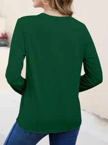 INAWLY 女士豹纹心形印花 T 恤 图案猎豹印花 T 恤 女士上衣 - 墨綠色 - 查看 2