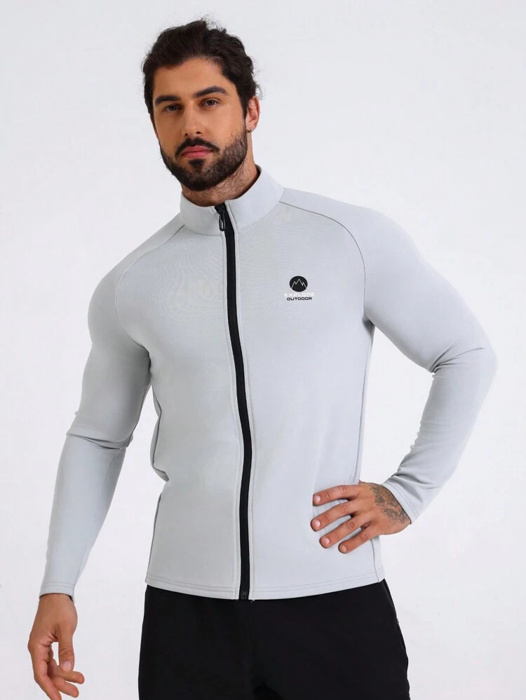 Boyfriend Style Men's Letter Print Zipper Front Stand Collar Sports Jacket Workout Tops Sports Jacket