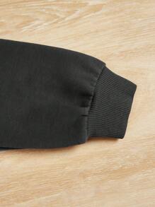 SHEIN Tween Girls' Spider Web & Rhinestone Decor Sweatshirt With Pockets And Thermal Lined - Dark Grey - View 5