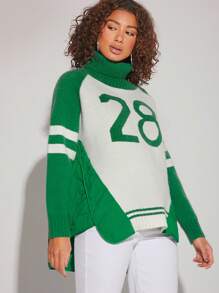 Hauture Number Pattern Turtleneck Sweater