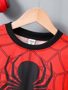 幼童男孩蜘蛛圖案印花運動衫和褲子套裝 - 紅色 - 查看 3