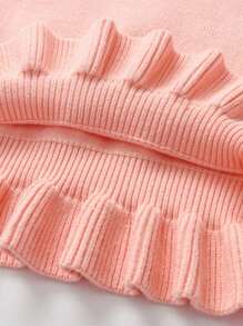 SHEIN Girls' Letter Embroidery Sweater With Ruffle Hem, For Tweens - Pink - View 7