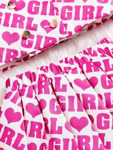 Tween 女孩梭織字母圖案翻領短袖襯衫+梭織百褶裙套裝 - 粉色 - 查看 5