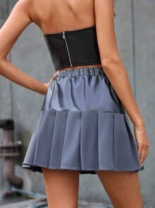 SHEIN Essnce Women's Solid Color Pleated Mini Skirt - Grey - View 2