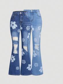 Cô gái Tween In Đau khổ Pháo sáng Quần jean Với Raw Hem - Rửa tối - Xem 3