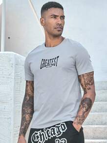 Manfinity Sport Corelite Boyfriend Style Men's Letter Print Short Sleeve Sports T-Shirt Workout Tops