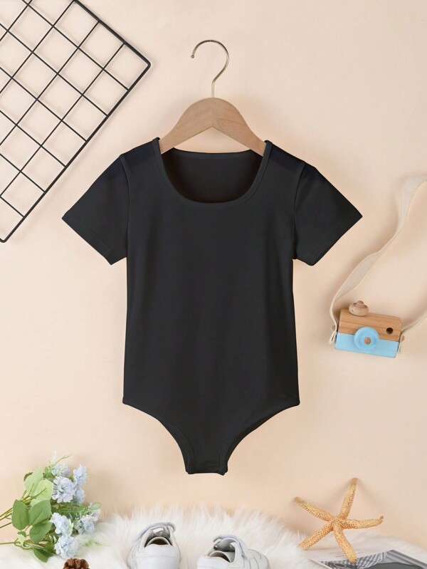 Body De Cuello Redondo De Color Sólido Para Niña Preadolescente