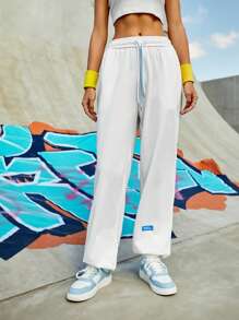 Streetz SHEIN Sport Của phụ nữ Eo dây rút Lỏng lẻo phù hợp Quần thể thao Với Đàn hồi - trắng - Xem 1